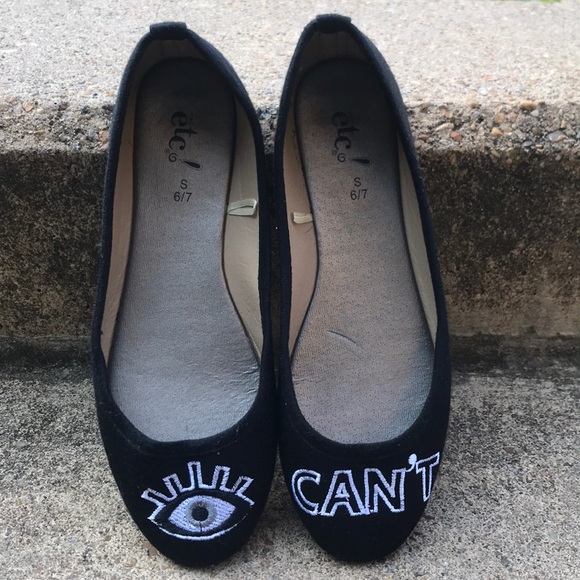 RUE 21 ETC! “👁 CAN’T” Embroidered Round Toe Flats - Picture 2 of 5